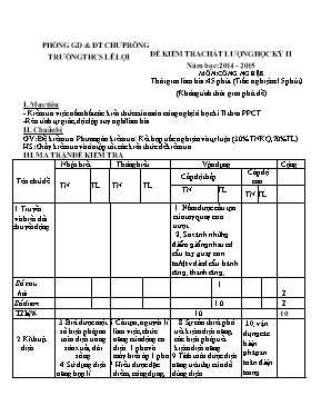 Đề kiểm tra chât lương học kỳ II môn Công nghệ Lớp 8 - Năm học 2014-2015 - Trường THCS Lê Lợi (Có đáp án)